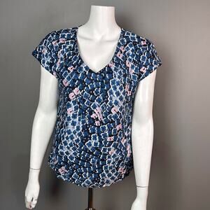 Boden top blouse size 6 blue flutter sleeve floral office